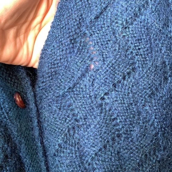 Yarnworks Blue Mohair Acrylic Blend Button Down Textured Knit V Neck Cardigan L - Picture 9 of 12